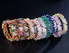 White gold ladies iced out cubic zirconia rainbow emerald rings jewelry women