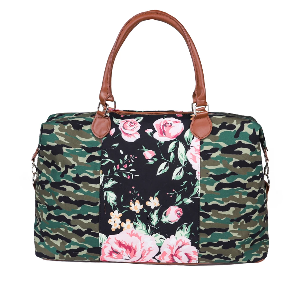 

Free Shipping Floral Camouflage Lady Large Capacity Weekender Duffle Bag Girls Travel Shoulder Tote Bag Overnight Bag For Women, Serape&leopard,leopard,rainbow,sunflower,etc.