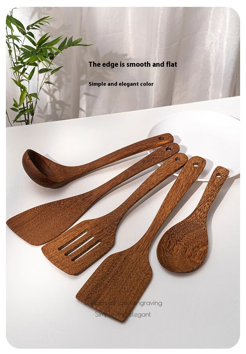 product set of no paint chicken wings wooden soup spoon frying dish spatula household non stick kitchenware-13