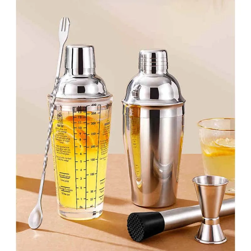 400ml Glass Wine Mixer Set Stainless Steel Glass Steel Shaker Bottle