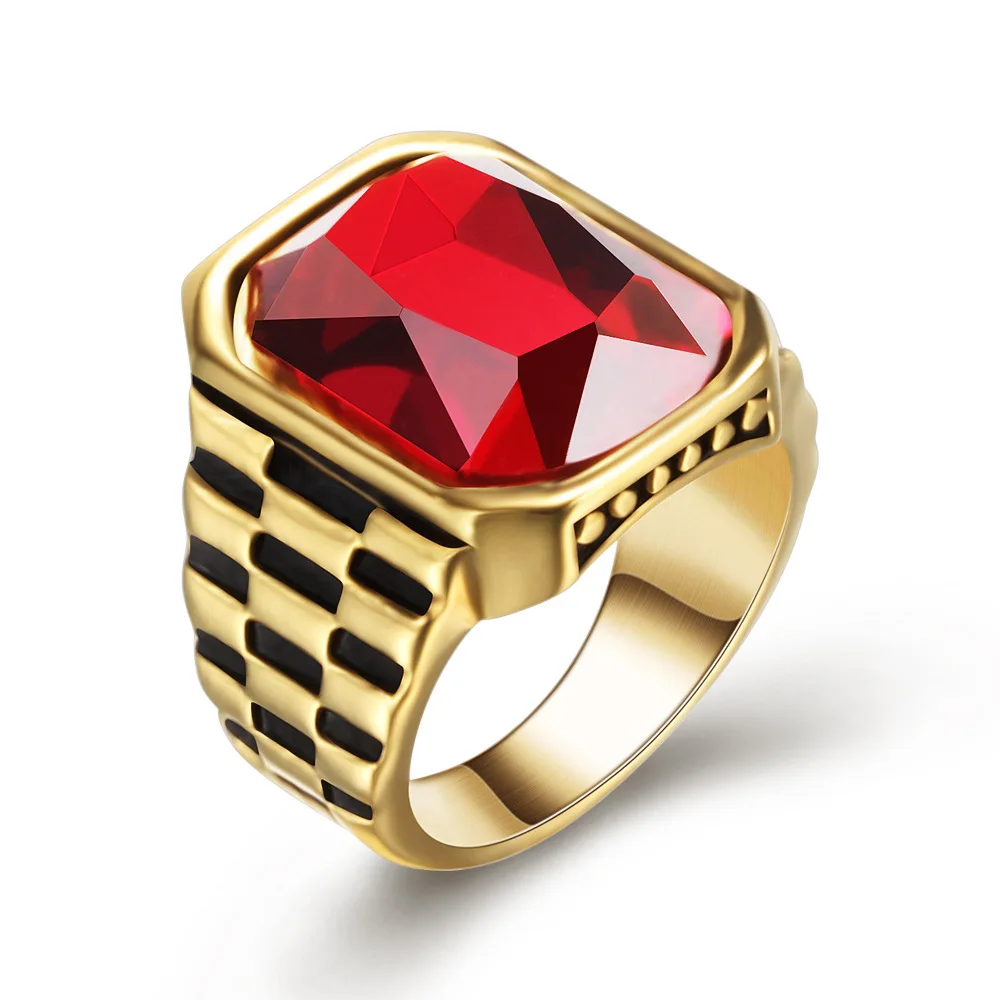 DAICY jewelry high quality large hiphop men's gold ruby cz ring