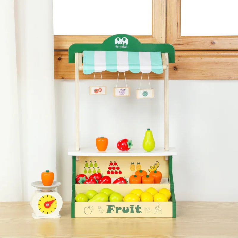 Wooden Family Fruit Selling Stall Vegetable Stall Small Supermarket Baby Puzzle Parentchild