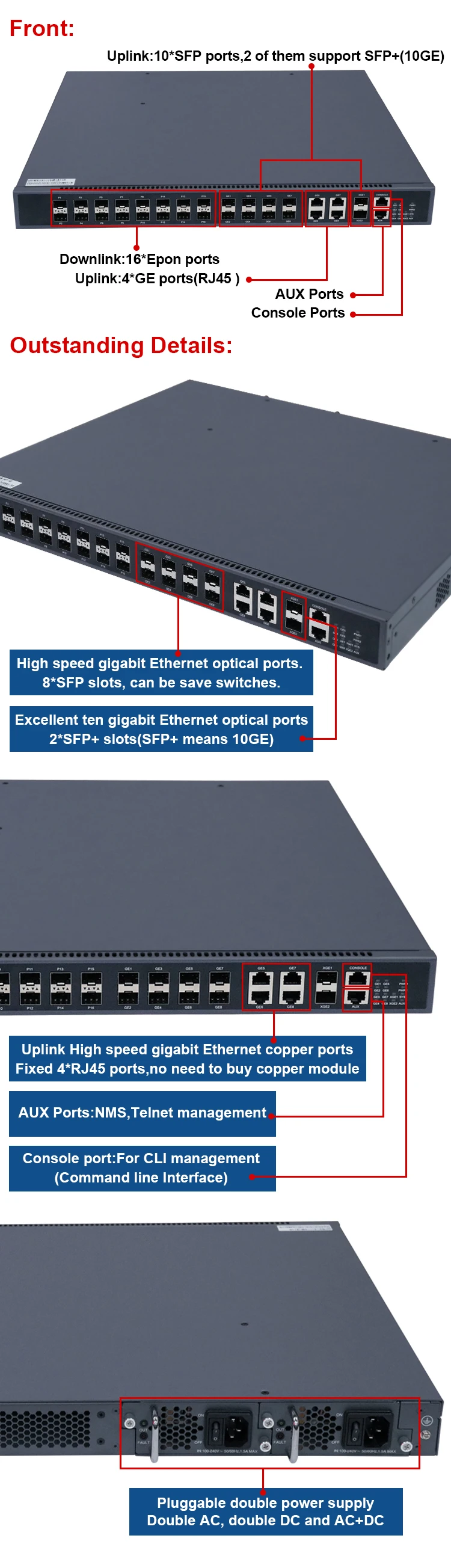 Ən çox satılan Mini 16 Port PON EPON OLT GEPON OLT Optik Fiber Avadanlıq FTTH Həlli üçün Optik Xətt Terminalı