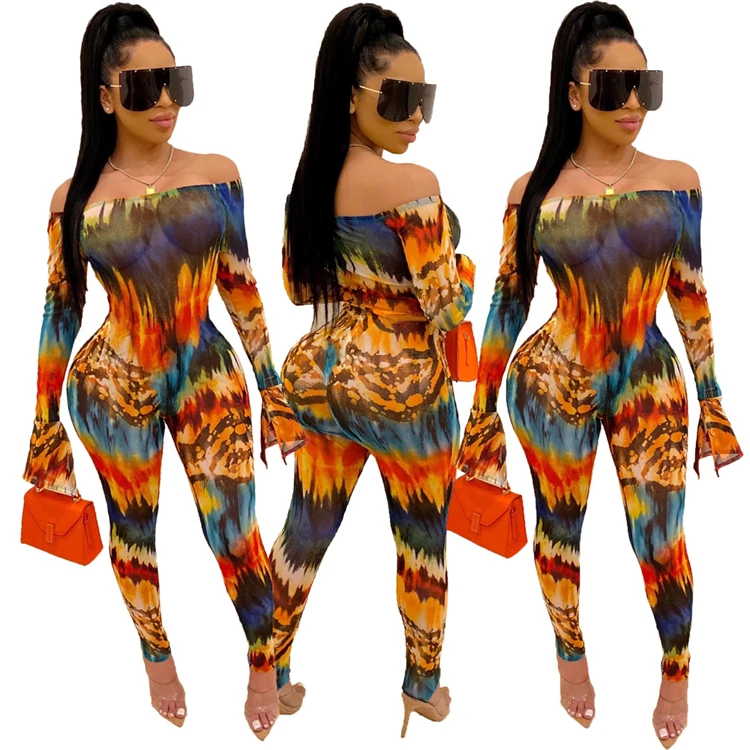 M0255 Women Clothing 2020 Off Shoulder Long Sleeve Slim Sexy One Piece ...