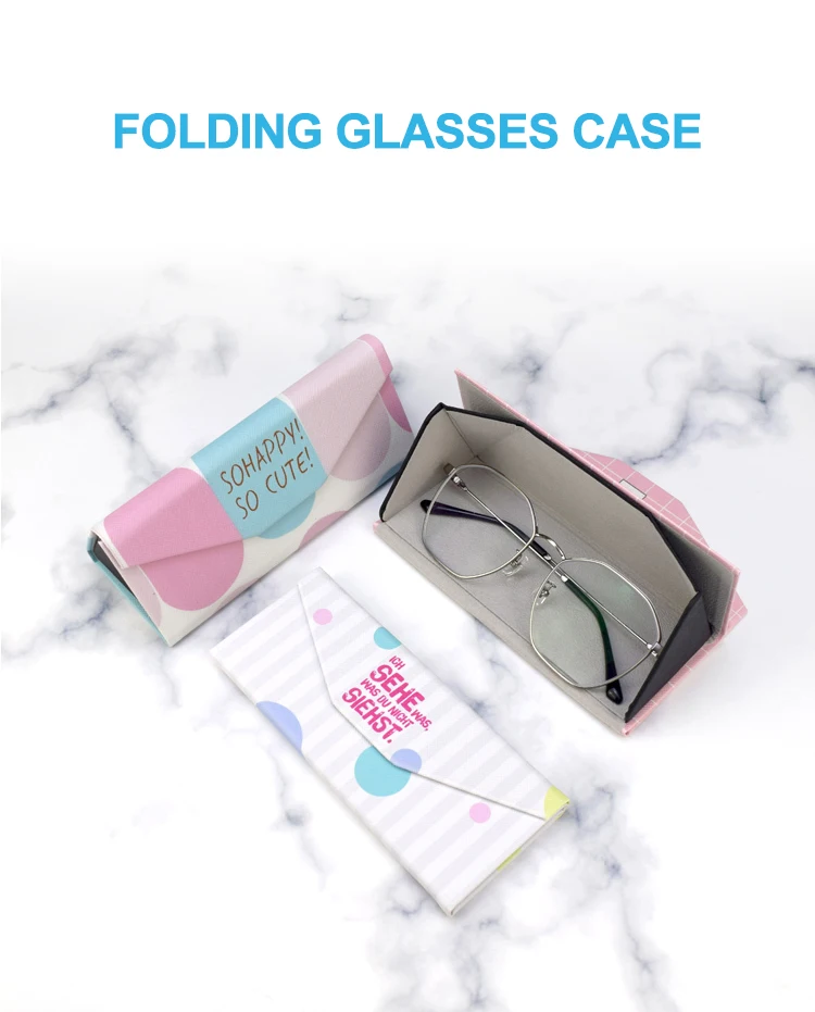 OEM Custom Logo Fashion White Folding PU Leather Glasses Case