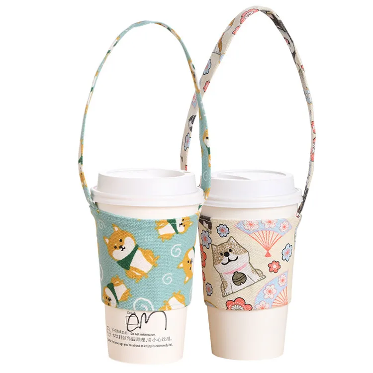 Eco Friendly Reusable Fashion Tote Cup Holder Bag Cotton Canvas
