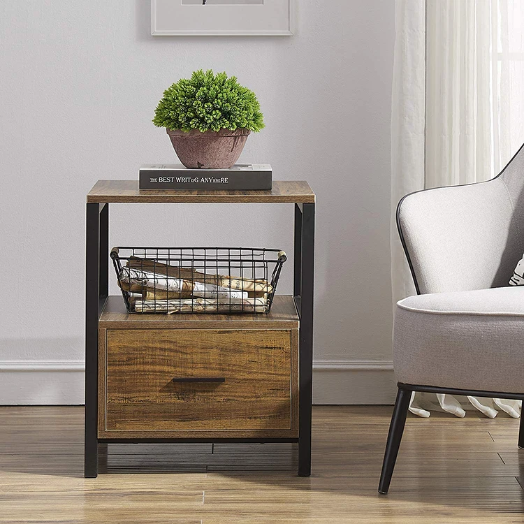 European Industrial Style Black Metal Nightstand Modern Design