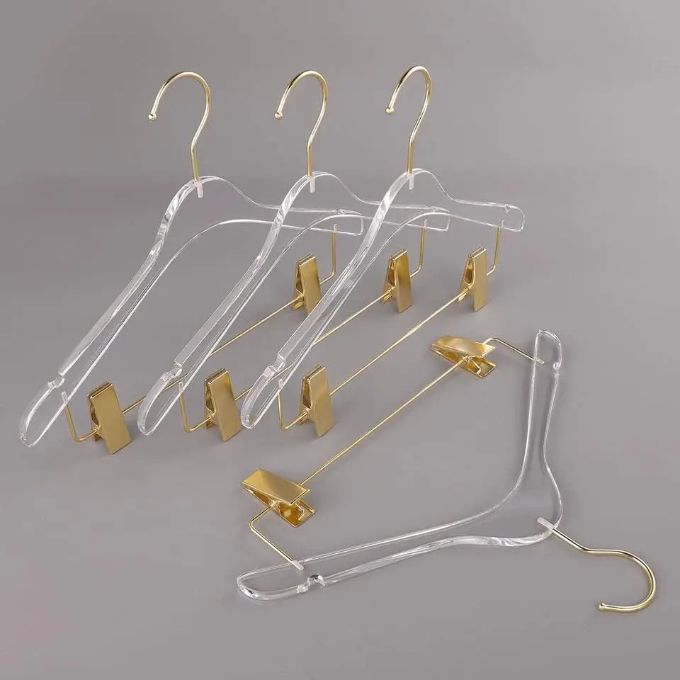 Acrylic Hangers With Clips,Clear Plastic Hangers Nonslip With Golden Chrome Steel Hook Buy