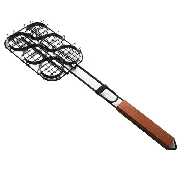 6 Hamburgers At A Time Nonstick Burger Grill Basket With Locking