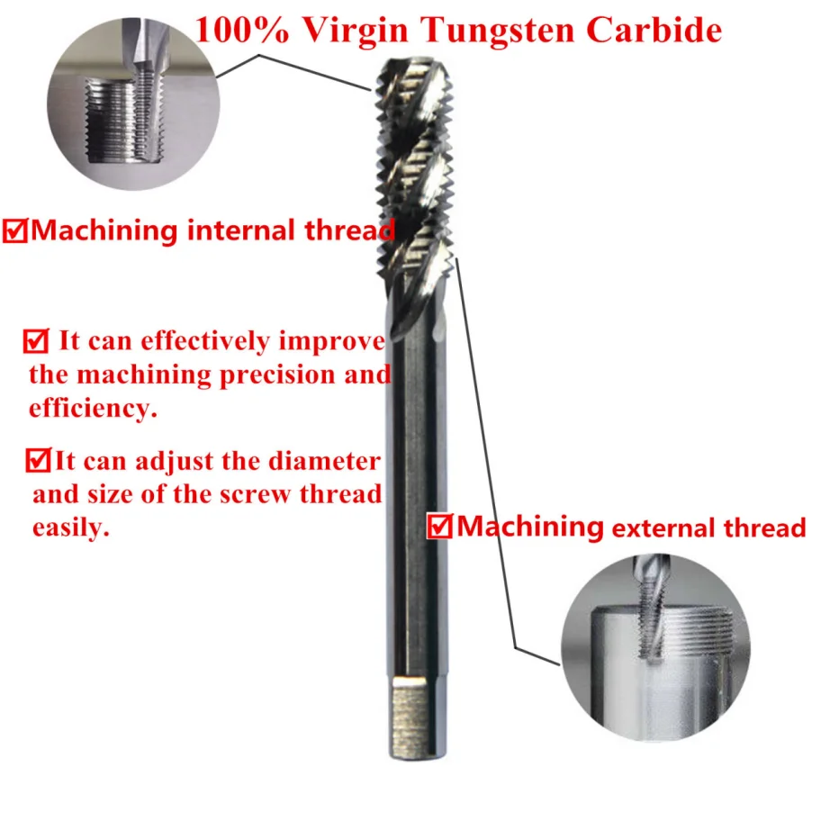 Tungsten Cemented Carbide Straight Groove Tap Auger Fluted Tap For