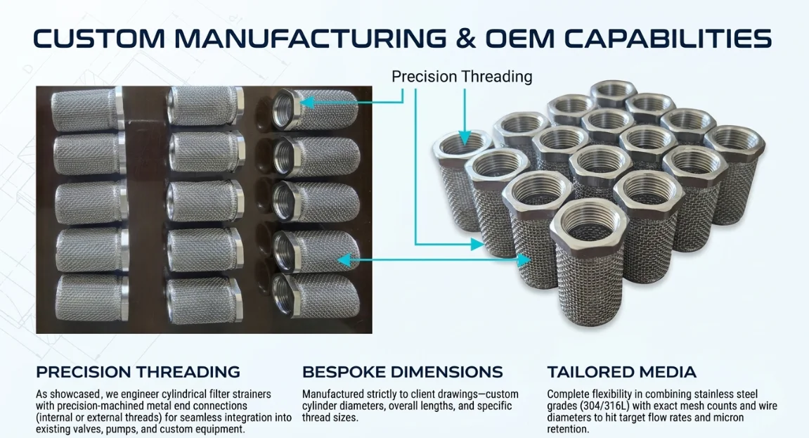 Stainless Steel Filter Basket With Threaded Connection 304/316 Corrosion Resistant High Strength Precise Mesh Industrial