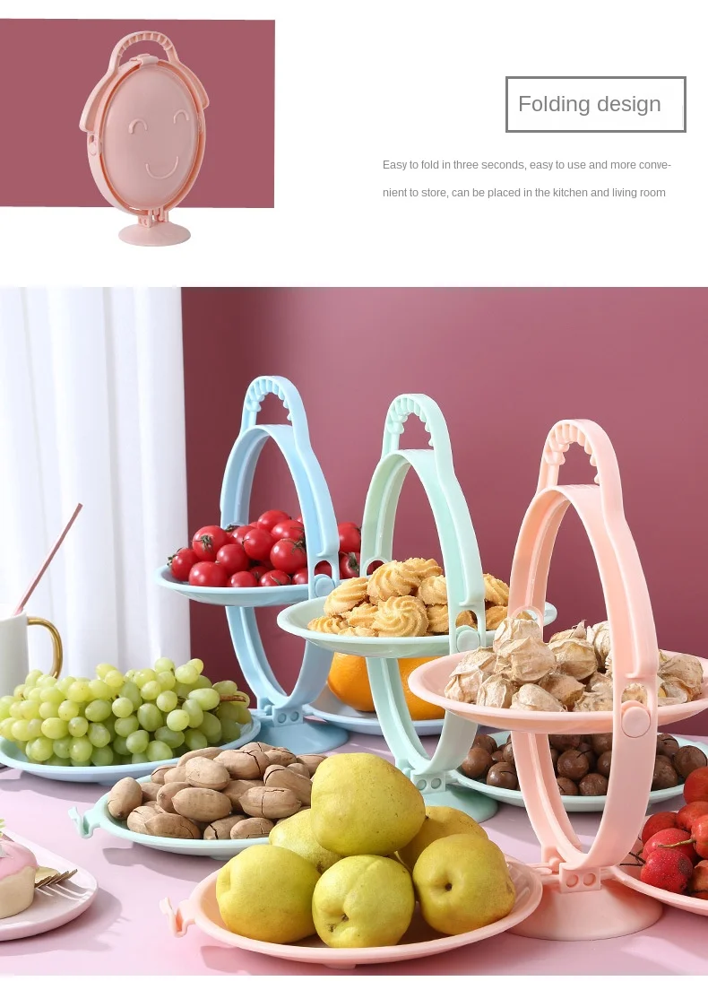 Creative Folding Fruit Plate ABS Shelf Candy Dish Living Room 3 Layer Fruit Bowl Snack Cake Dessert Display Stand Storage Box