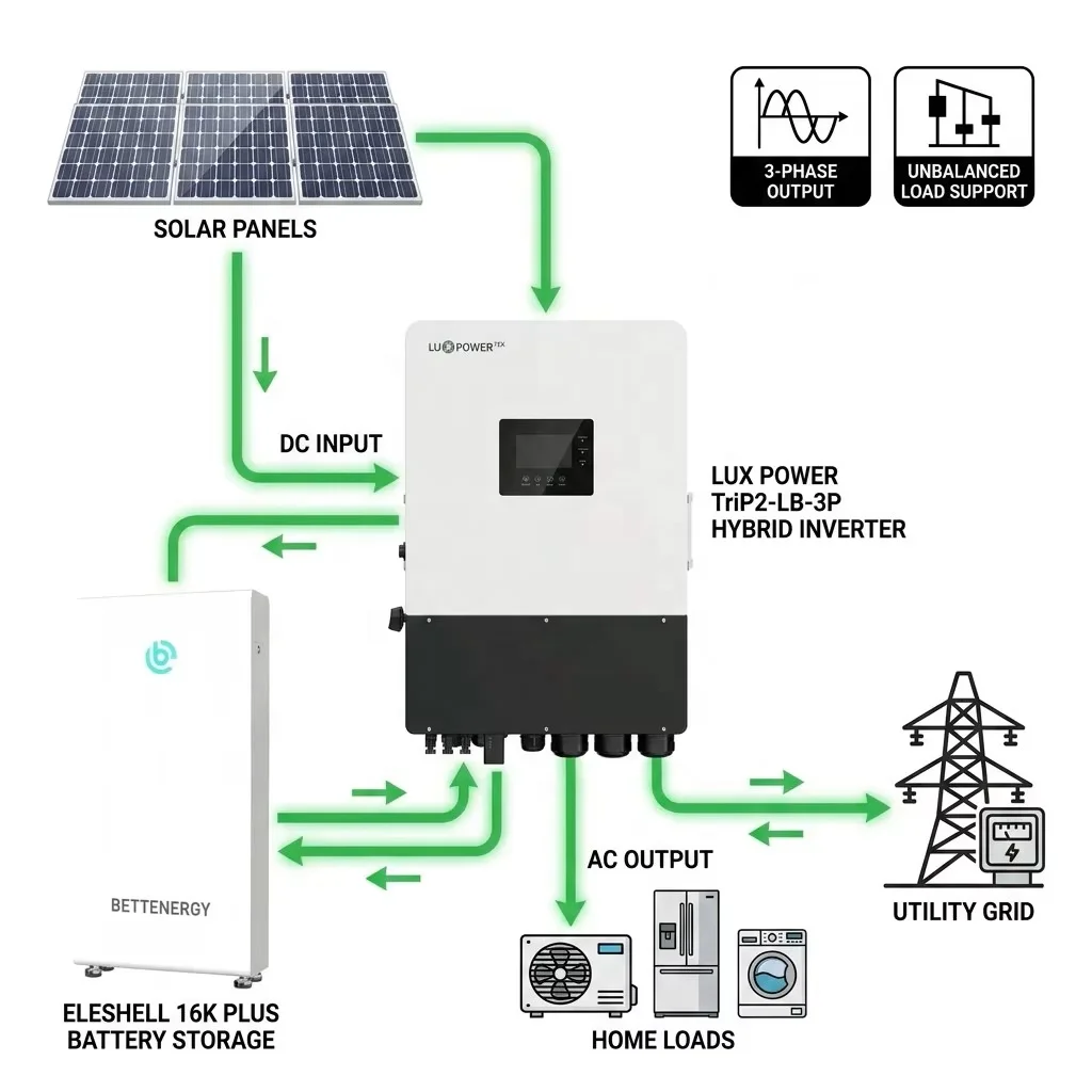 15kW solar array installed on residential roof with hybrid inverter and battery cabinet visible