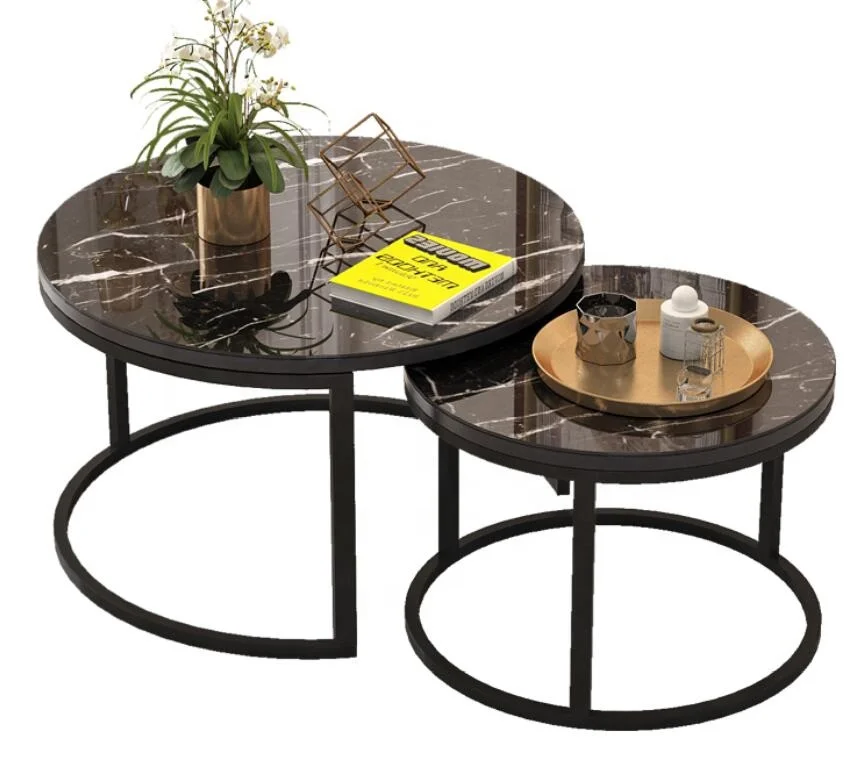 Swt Black Ethiopian Living Room Furniture Luxury Round Marble Coffee