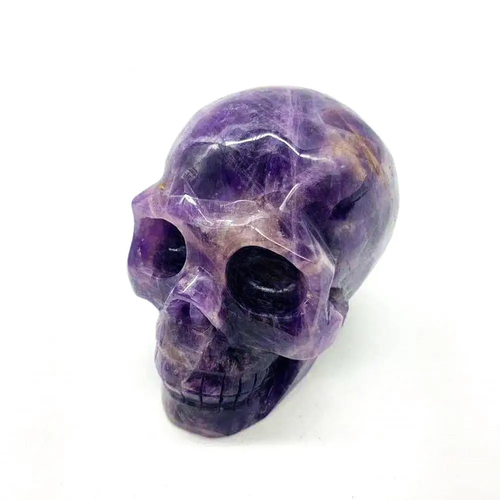 批发天然紫色手工雕刻的大小水晶头骨梦想紫水晶头骨用于治疗灵气轮