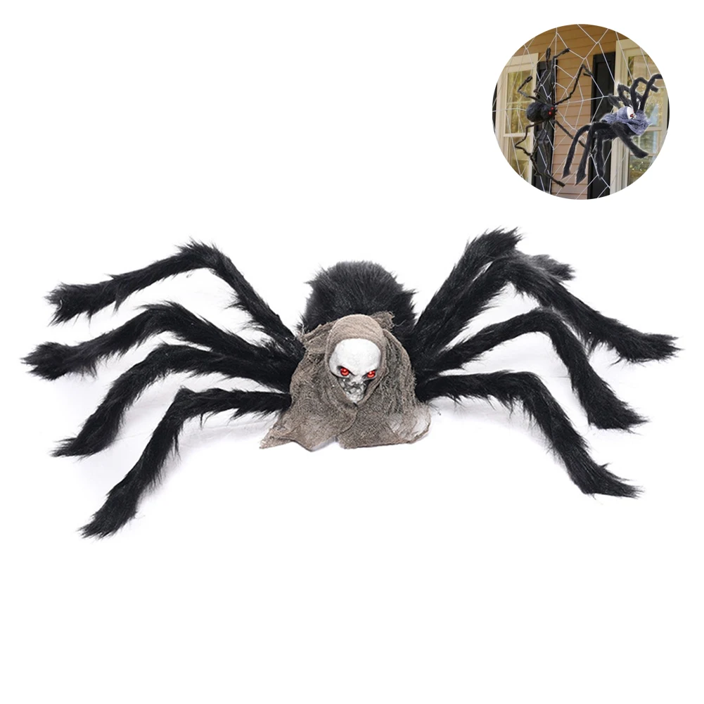 75cm万圣节大蜘蛛装饰巨型恐怖骷髅蜘蛛恶作剧道具生动红眼万圣节晚会