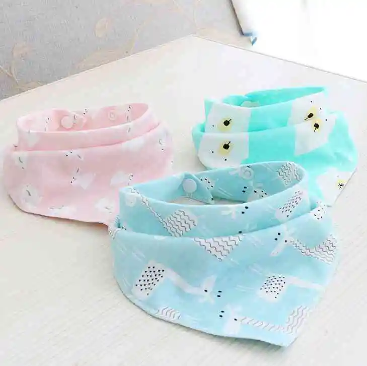 Baby Triangle Towel Double Buckle Saliva Bibs Wiper Double-sided Cotton Scarf 