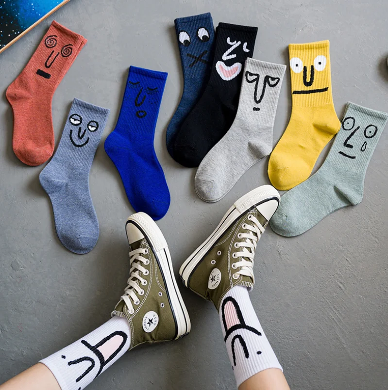 New Design Funny Emotion Face Cartoon Cute Pattern Crew Socks Cotton ...