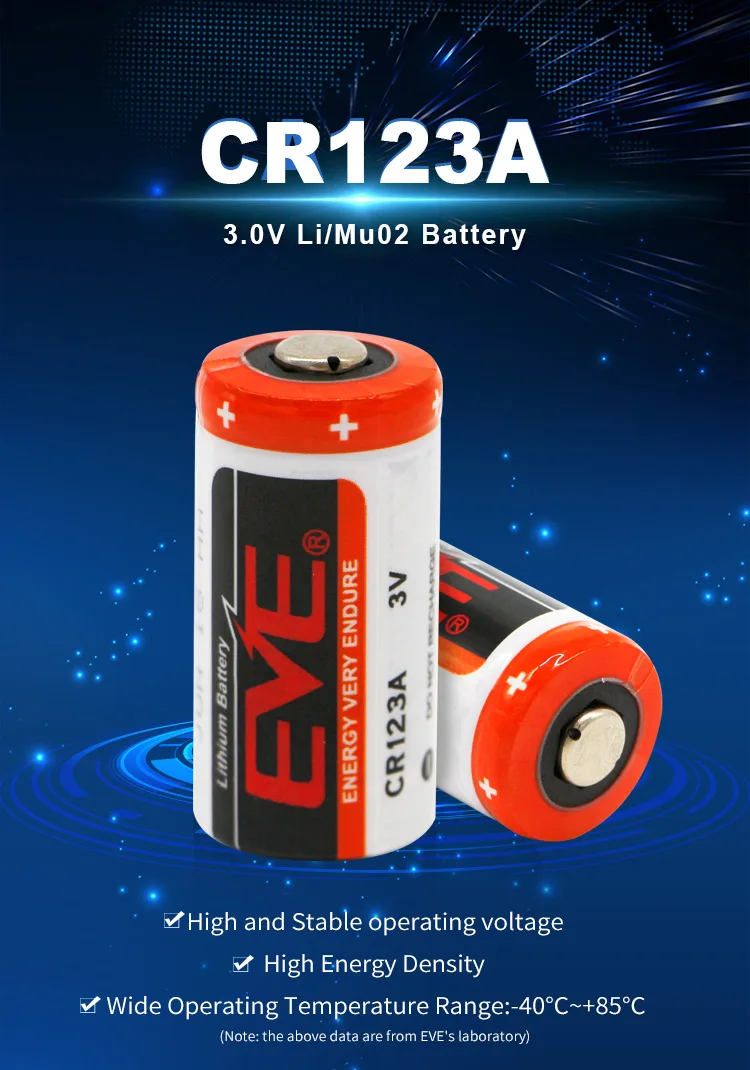 EVE CR123A Limno2 Batteries 3V 1.5Ah Non Rechargeable high quality