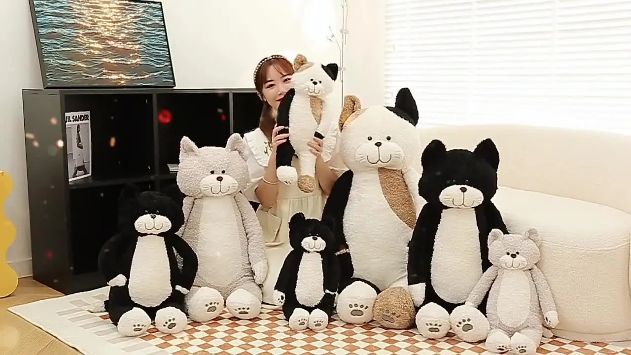 Stuffed Plush Animal Tea Rice Cat Throw Pillow Long Girl Sleeping