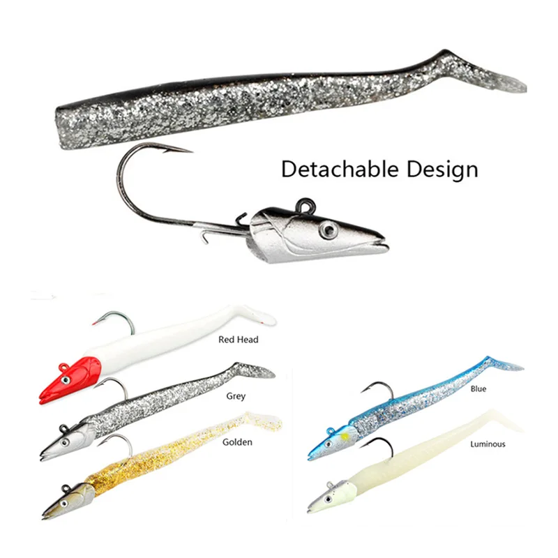 10PCs Artificial Baits Luminous Fish Eel Lures Hook Lead Jig Head Worm Lures New