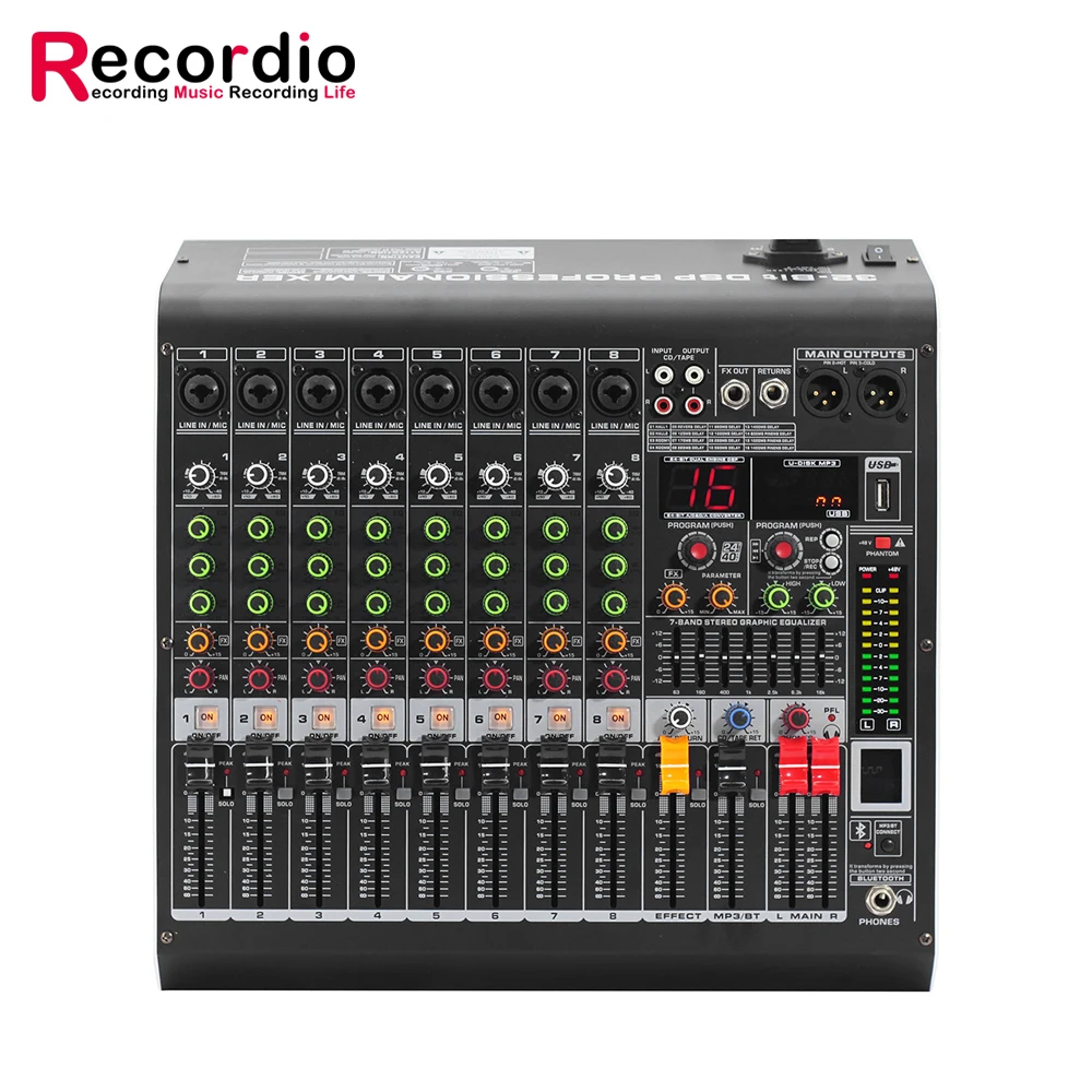 GAX-MC8 8 Channel Mixing Console with USB/MP3 Jack and 2-Stage EQ