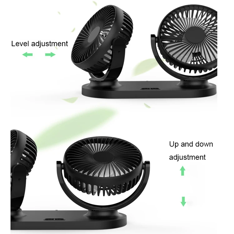  Summer Car Air Conditioner Fan 360 Degree Rotating Adjustable Double Heads Air Fan Mini Electronic USB Cooling Fan for Car 