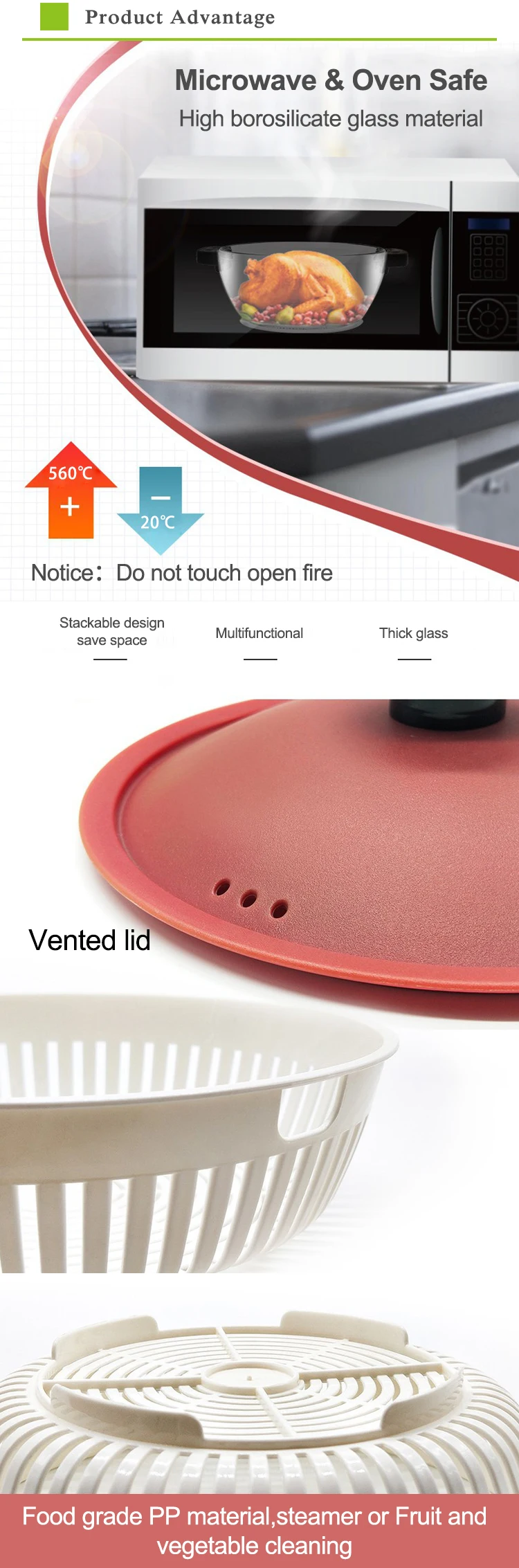 Multifunctional microwave steam pot glass casserole for oven