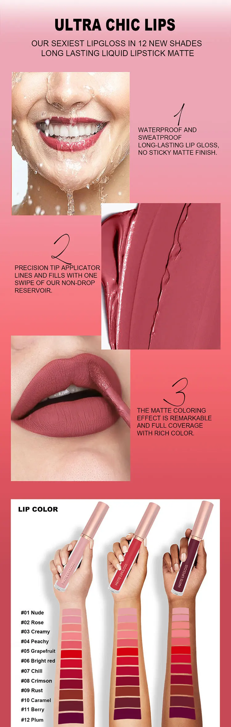 3 Pack Matte Lip Gloss Lip Glaze Set