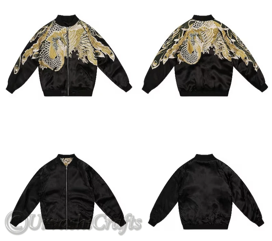 Cross Guild Jacket Custom Sakura Embroidery White Tiger Reversible Sukajan