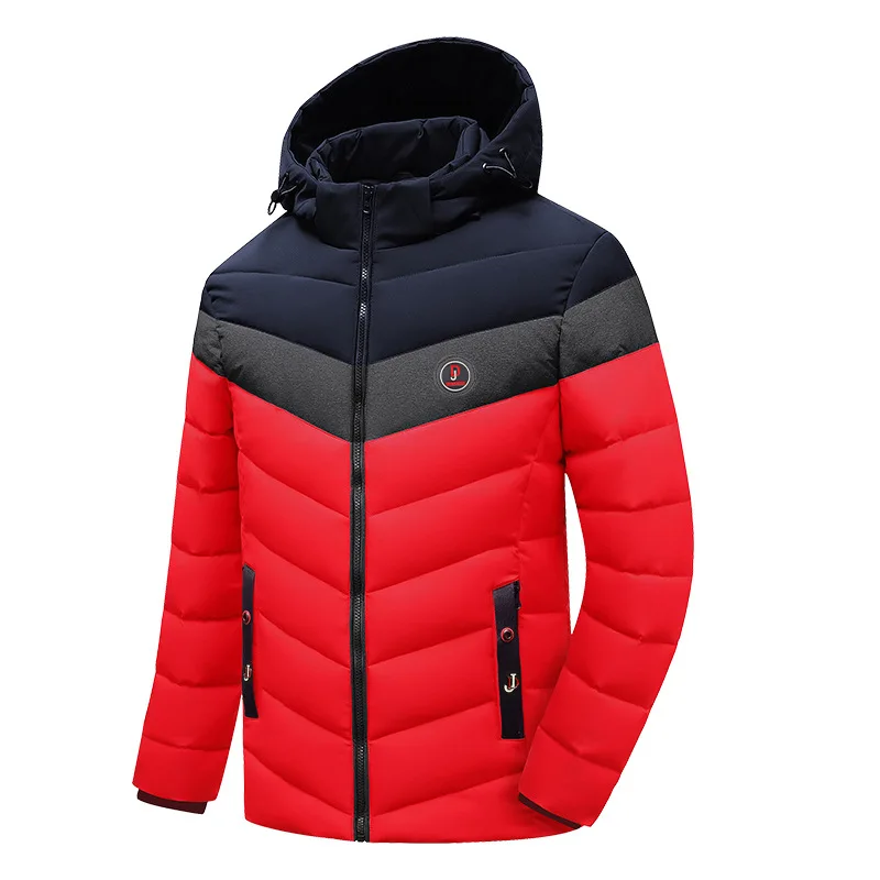 Winter New Warm Men's Color Matching Hood Detachable Cotton Coat_voghion.com