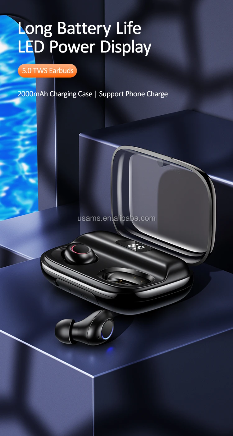 USAMS NEW YJ Series Blue tooth 5.0 Digital Display Wireless Earphone - ANKUX.COM