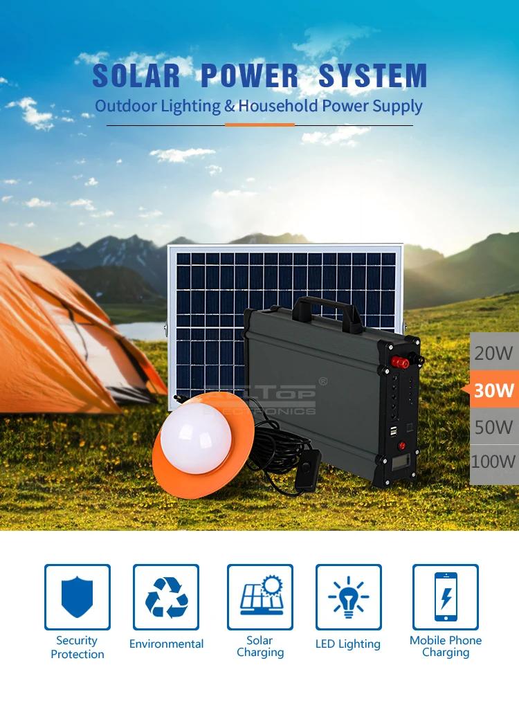 ALLTOP Hot sale electricity generating lighting system 20w 30w 50w 100w solar power system for home
