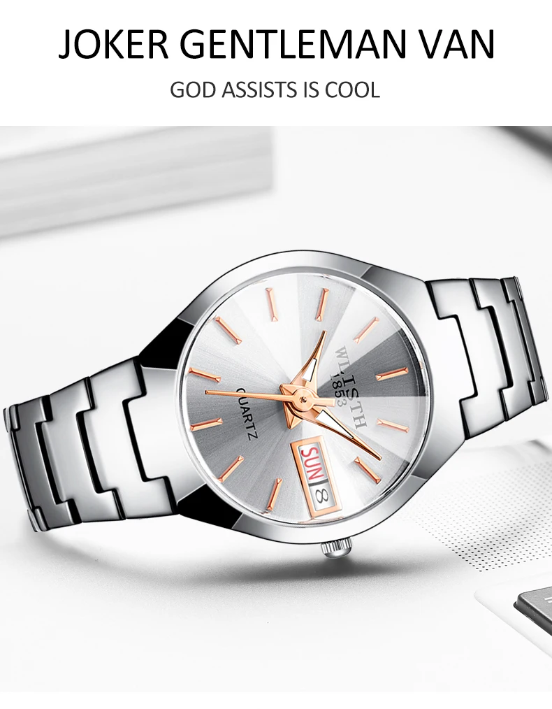 WLISTH Classic Man Quartz Movement Analog Display Steel Belt Business  Wristwatch