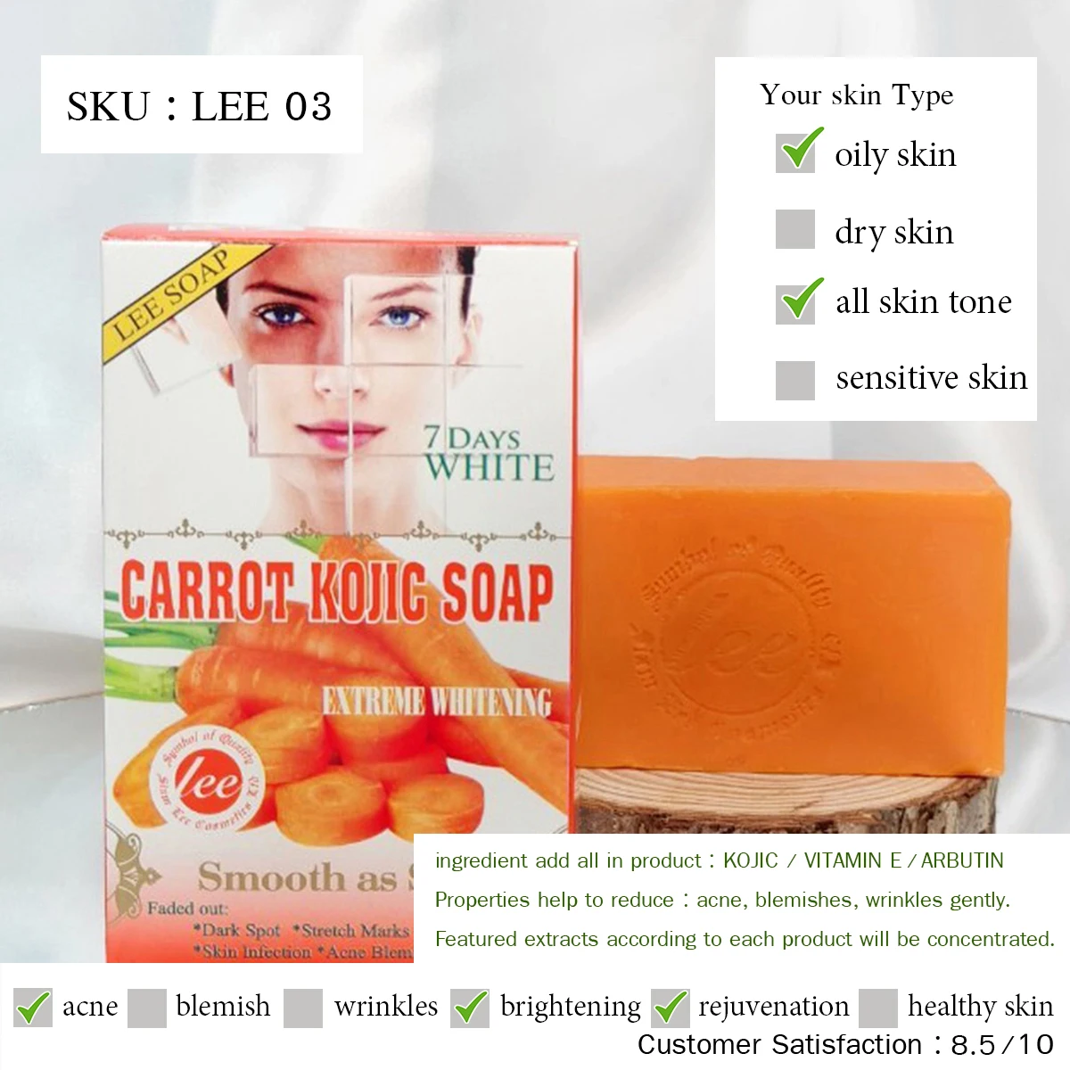 Lee Carrot Kojic Acid Soap Made From Carrot Helping To Absorb Dirt From ...