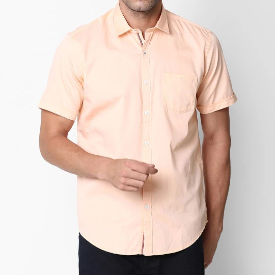 Short Sleeve Solid Color Peach Pink ...