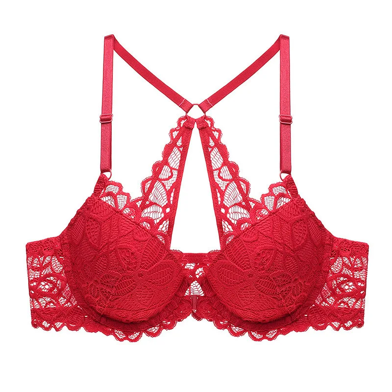 Factory Direct Sales Summer Breathable Nylon French Sexy Front Button Bra Lace Back Adjustable Straps Knitted Single 9223