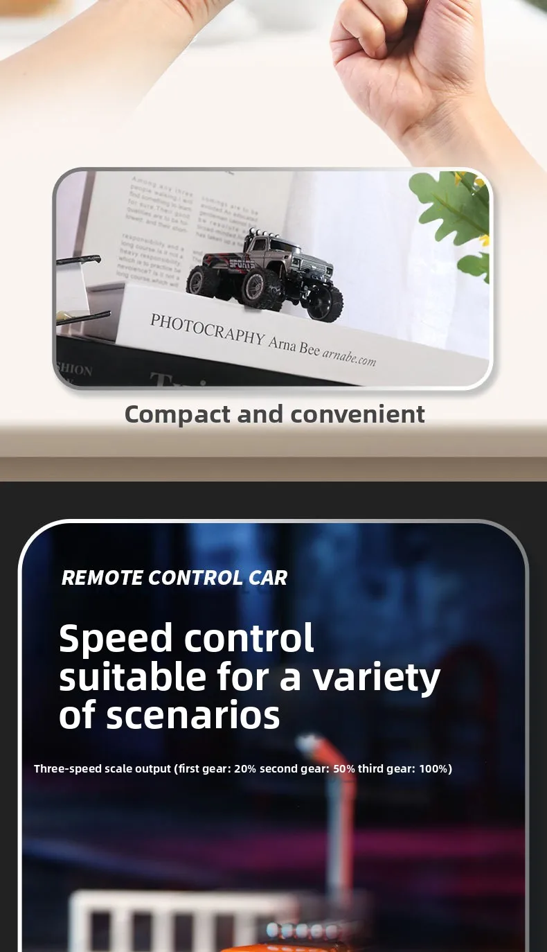 最新的1:64速迷你钢筋混凝土合金卡车酷光减震越野怪物儿童玩具，带遥控器