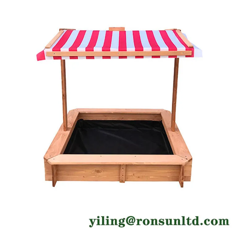 Childrens Wooden Garden Sand Pit with Adjustable Canopy Sun Shade NEW 