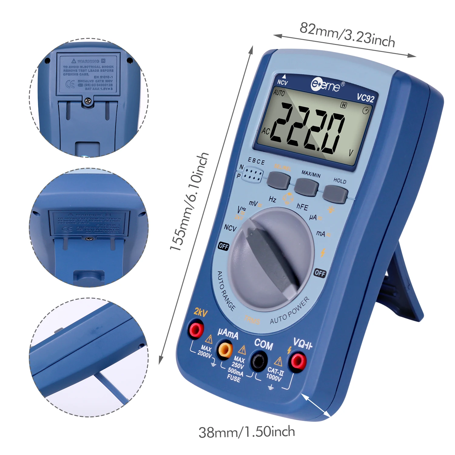 New VC92 /VC94  Identification Digital Multimeter AC/DC Voltmeter/Capacitance Meter/Transistor Test /Temperature