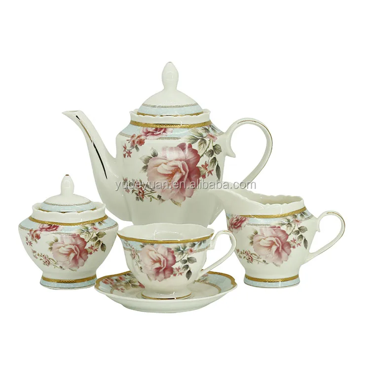 Vintage Tea Set Royal Painted Porcelain Modern Bone China 24pcs Blue