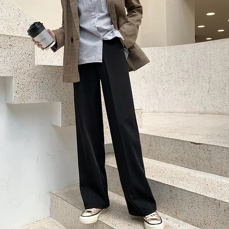 秋冬阔腿裤高腰宽松拖地板直筒阔腿裤女西装裤