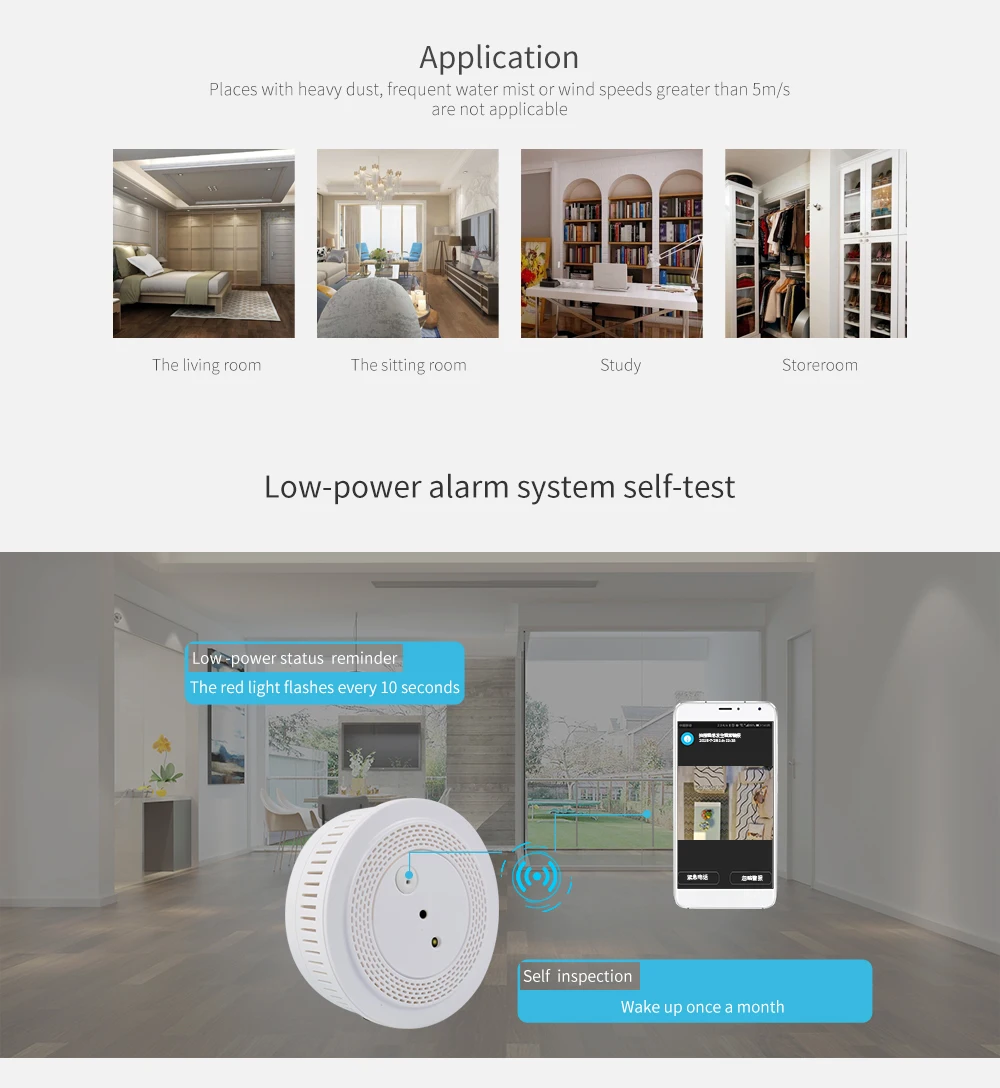 wifi wireless zigbee photo cam smoke fire hotel cigarette portable smoke detector alarm system with build-in battery - ANKUX.COM