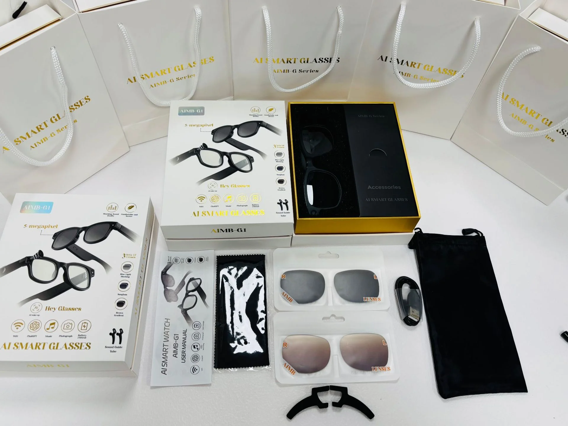 Aimb-G1智能眼镜跨境流行防蓝光镜头蓝牙通话AI语音助手照片智能穿戴