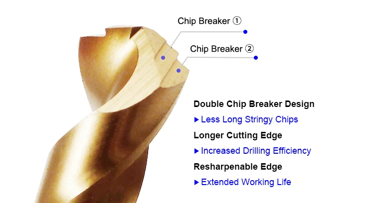 ChipBreaker Impact Hex Shank Variable Helix Chip Breaker HSS Drill Bit for Metal