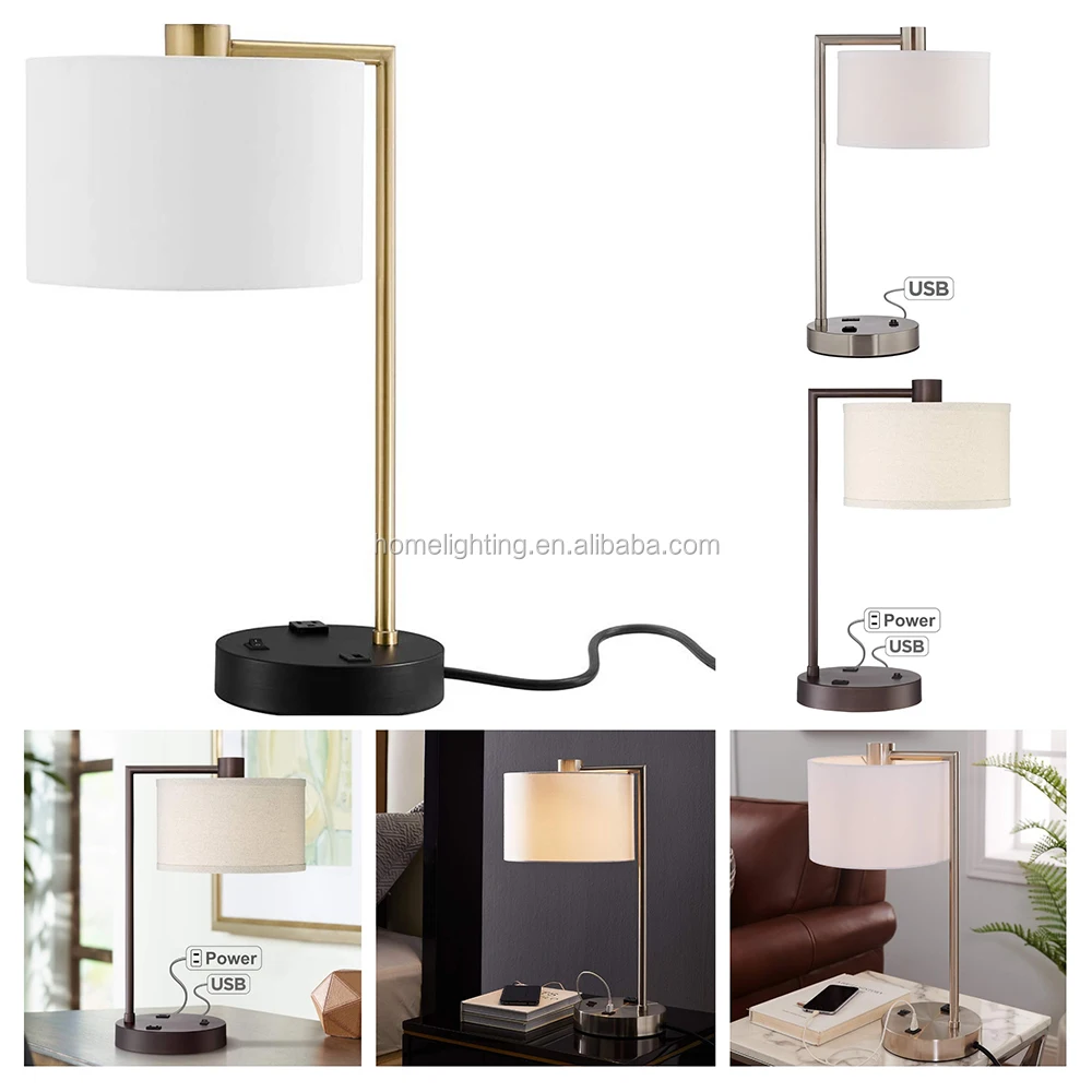 Jlt7002 Hotel Guest King's Room Bedside Table Lamp With Outlet & Usb Port Builtin Rocker