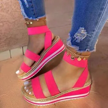 hot pink wedges with ankle strap