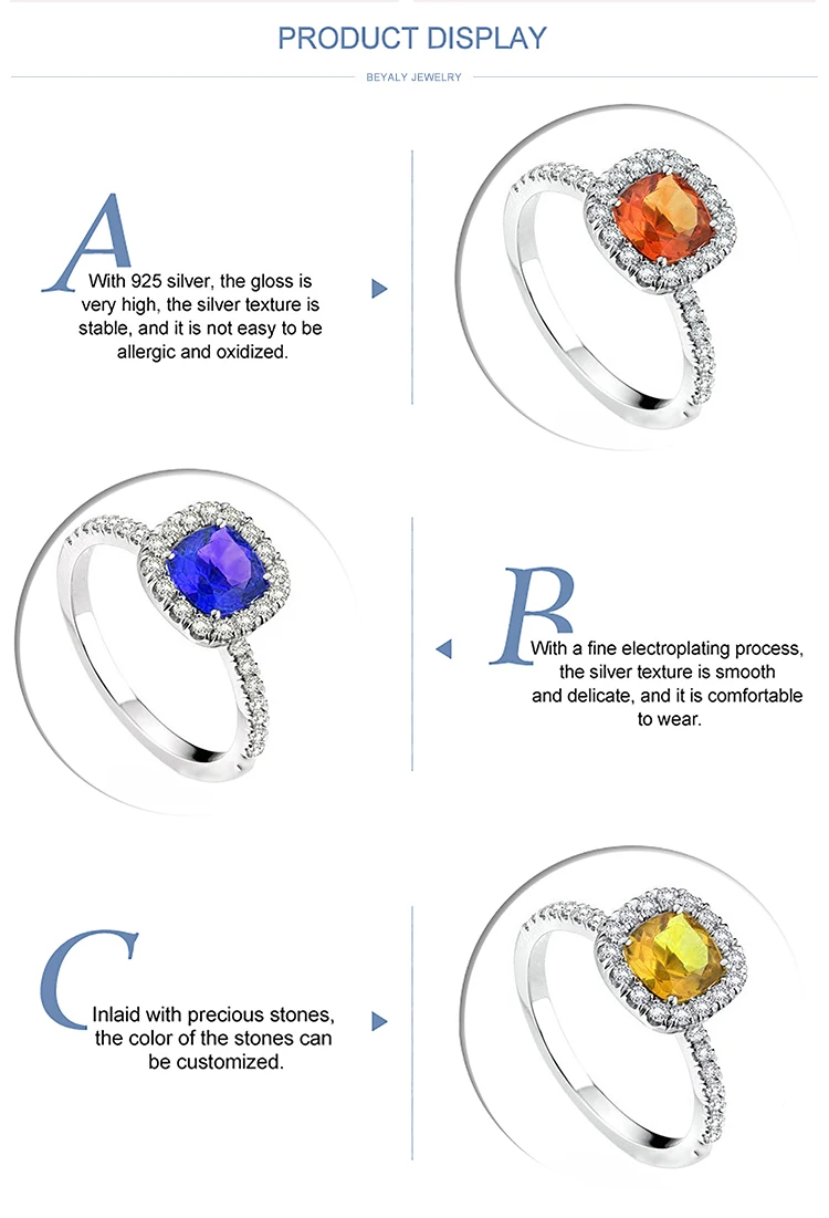 Custom orange zircon multi gemstone 925 sterling silver rings