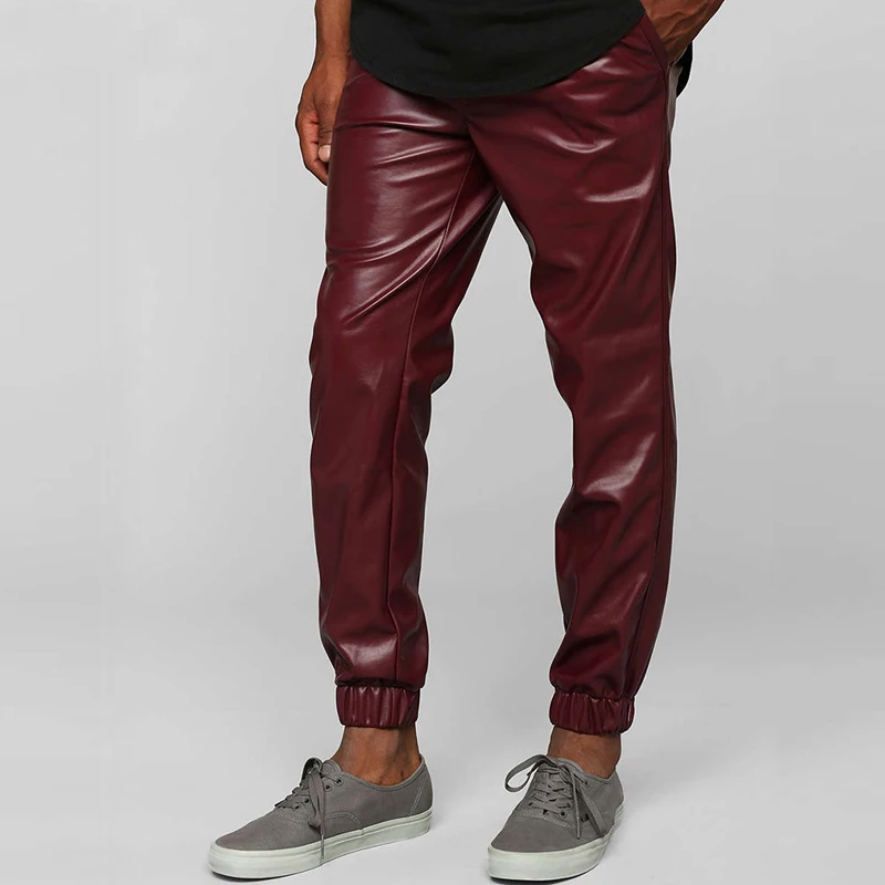 faux leather jogging pants