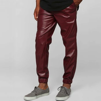 Fashion Men Jogger Pants Light Weight Faux Leather Jogging Pants ...